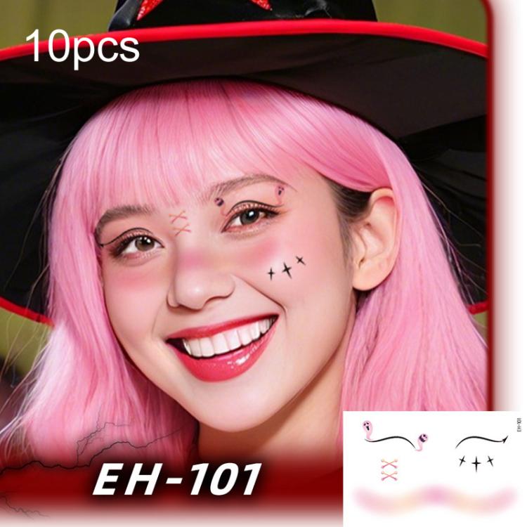10pcs Halloween Temporary Tattoo Stickers Waterproof Facial Scar Makeup Stickers, EH-093, EH-095, EH-096, EH-101, EH-103, EH-104, EH-105, EH-106, EH-107, EH-110, EH-112, EH-126, EH-127, EH-128, EH-131, EH-132