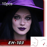 10pcs Halloween Temporary Tattoo Stickers Waterproof Facial Scar Makeup Stickers, EH-093, EH-095, EH-096, EH-101, EH-103, EH-104, EH-105, EH-106, EH-107, EH-110, EH-112, EH-126, EH-127, EH-128, EH-131, EH-132
