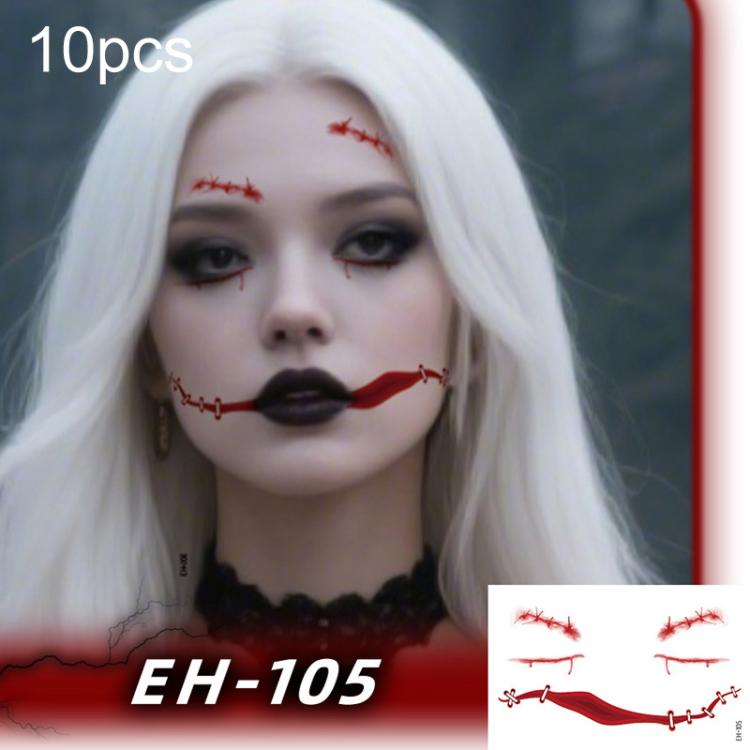 10pcs Halloween Temporary Tattoo Stickers Waterproof Facial Scar Makeup Stickers, EH-093, EH-095, EH-096, EH-101, EH-103, EH-104, EH-105, EH-106, EH-107, EH-110, EH-112, EH-126, EH-127, EH-128, EH-131, EH-132