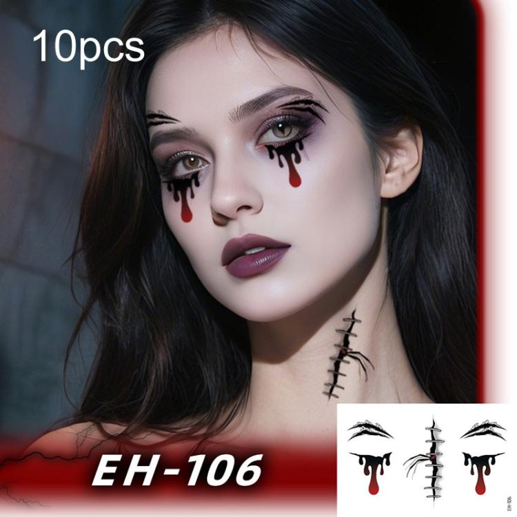 10pcs Halloween Temporary Tattoo Stickers Waterproof Facial Scar Makeup Stickers, EH-093, EH-095, EH-096, EH-101, EH-103, EH-104, EH-105, EH-106, EH-107, EH-110, EH-112, EH-126, EH-127, EH-128, EH-131, EH-132