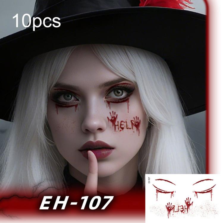 10pcs Halloween Temporary Tattoo Stickers Waterproof Facial Scar Makeup Stickers, EH-093, EH-095, EH-096, EH-101, EH-103, EH-104, EH-105, EH-106, EH-107, EH-110, EH-112, EH-126, EH-127, EH-128, EH-131, EH-132