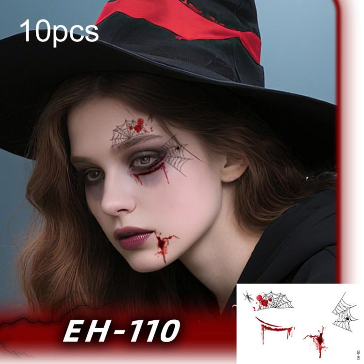 10pcs Halloween Temporary Tattoo Stickers Waterproof Facial Scar Makeup Stickers, EH-093, EH-095, EH-096, EH-101, EH-103, EH-104, EH-105, EH-106, EH-107, EH-110, EH-112, EH-126, EH-127, EH-128, EH-131, EH-132