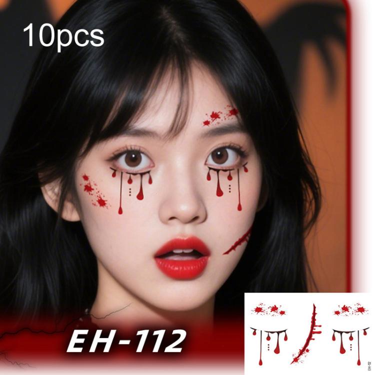 10pcs Halloween Temporary Tattoo Stickers Waterproof Facial Scar Makeup Stickers, EH-093, EH-095, EH-096, EH-101, EH-103, EH-104, EH-105, EH-106, EH-107, EH-110, EH-112, EH-126, EH-127, EH-128, EH-131, EH-132