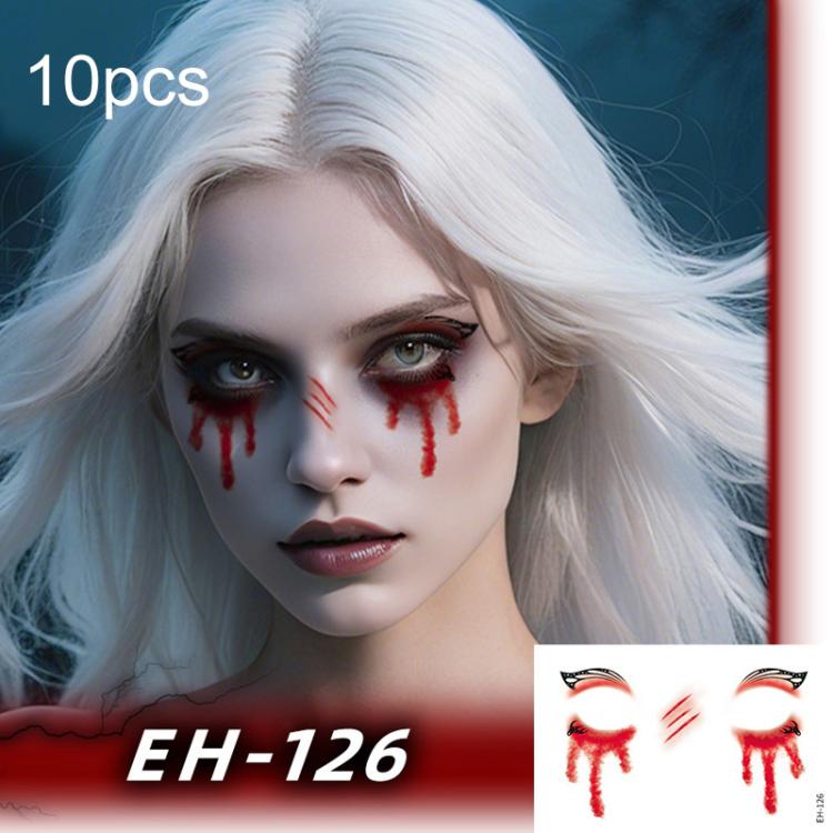 10pcs Halloween Temporary Tattoo Stickers Waterproof Facial Scar Makeup Stickers, EH-093, EH-095, EH-096, EH-101, EH-103, EH-104, EH-105, EH-106, EH-107, EH-110, EH-112, EH-126, EH-127, EH-128, EH-131, EH-132