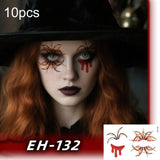 10pcs Halloween Temporary Tattoo Stickers Waterproof Facial Scar Makeup Stickers, EH-093, EH-095, EH-096, EH-101, EH-103, EH-104, EH-105, EH-106, EH-107, EH-110, EH-112, EH-126, EH-127, EH-128, EH-131, EH-132