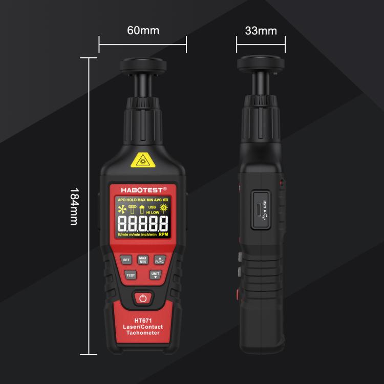 HABOTEST Photoelectric Digital Display Handheld Tachometer
