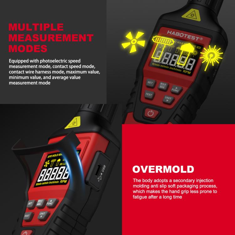 HABOTEST Photoelectric Digital Display Handheld Tachometer