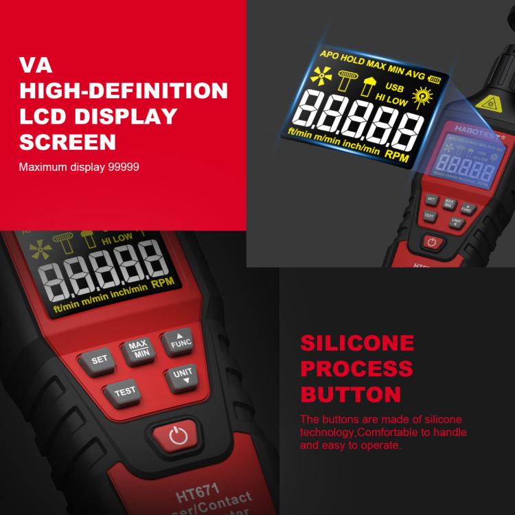 HABOTEST Photoelectric Digital Display Handheld Tachometer
