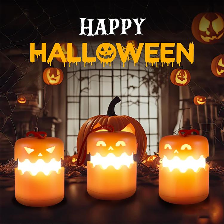 Halloween Pumpkin Lantern With Double-Sided LED Faces Collapsible Rechargeable Night Light