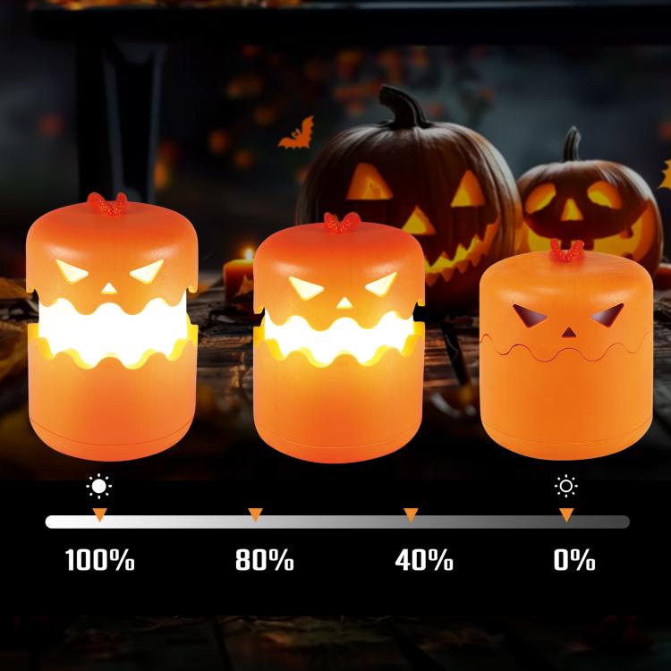Halloween Pumpkin Lantern With Double-Sided LED Faces Collapsible Rechargeable Night Light