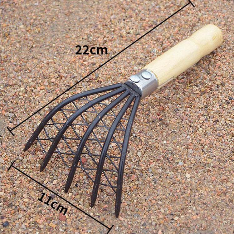 Clam Rake With Mesh Pocket Seaside Beach Rake Wooden Handle Small Iron Rake Tool, Short, Long