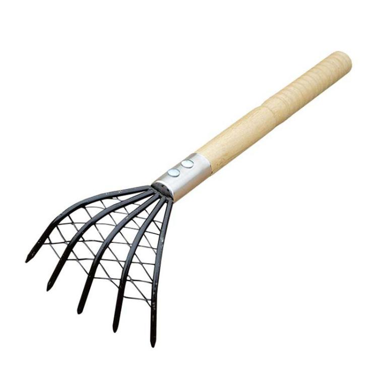 Clam Rake With Mesh Pocket Seaside Beach Rake Wooden Handle Small Iron Rake Tool, Short, Long