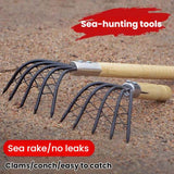 Clam Rake With Mesh Pocket Seaside Beach Rake Wooden Handle Small Iron Rake Tool, Short, Long