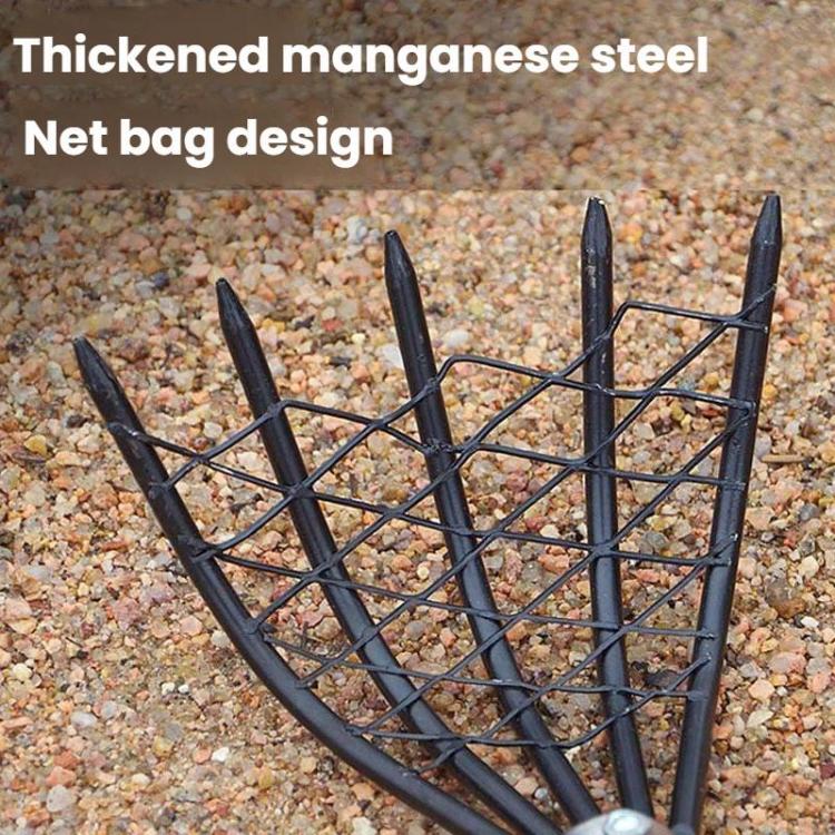 Clam Rake With Mesh Pocket Seaside Beach Rake Wooden Handle Small Iron Rake Tool, Short, Long