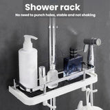 Shower Rod Shelf Elevated Shower Tray Multifunctional Bathroom Storage Rack, Circular Hole White, Square Hole White, Circular Hole Black, Square Hole Black