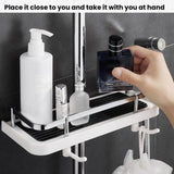 Shower Rod Shelf Elevated Shower Tray Multifunctional Bathroom Storage Rack, Circular Hole White, Square Hole White, Circular Hole Black, Square Hole Black