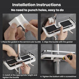 Shower Rod Shelf Elevated Shower Tray Multifunctional Bathroom Storage Rack, Circular Hole White, Square Hole White, Circular Hole Black, Square Hole Black