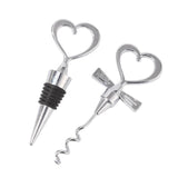 2pcs Heart-Shaped Wine Stopper And Bottle Opener Set Wedding Gift Wineware Set, Zinc Alloy