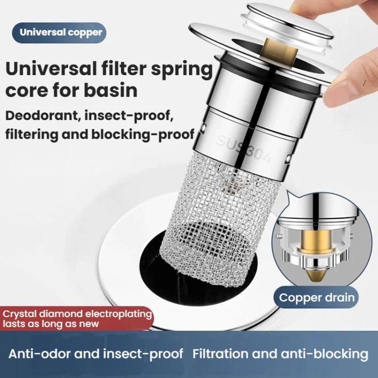 A2 Wire Basket Long Copper Core Basin Drainer Bouncing Core Washbasin Leakage Plug, Large Caliber 33-40mm, Small Caliber 29-32mm