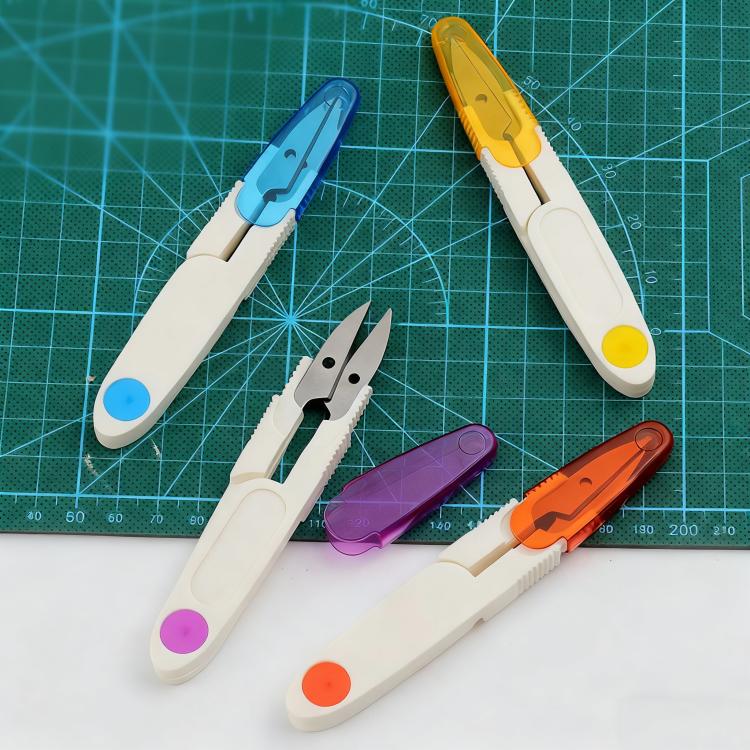 10pcs Household Cross Stitch Clothing Thread Transparent Cover Scissors, Purple, Yellow, Blue, Red