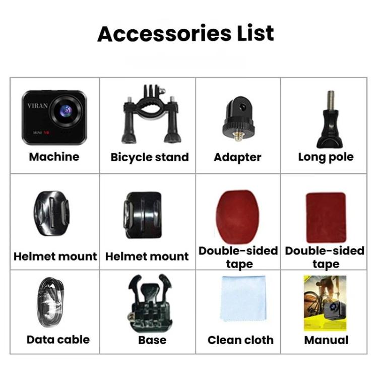 VIRAN Mini V8 Portable HD Action Camera Cycling Outdoor Dashboard Camera, Mini V8