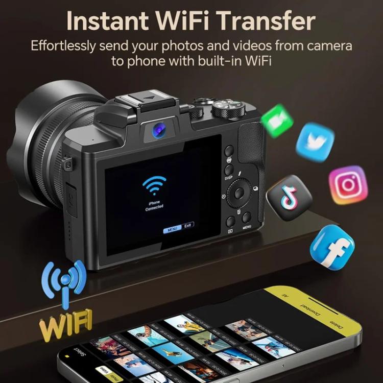 DC226 8K Camcorder With Front/Rear 48MP Dual Cameras, 3.2-Inch HD Touch Screen, LED Flash, HDMI Output & WiFi Transfer, EU Plug, US Plug, UK Plug