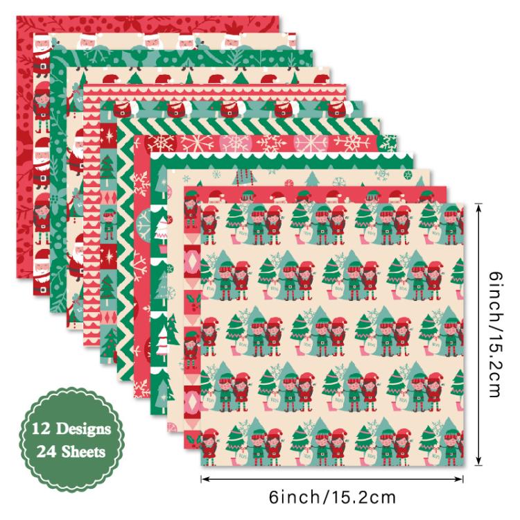 R2546 6 Inch 24 Sheets Christmas Journal Scrapbook Paper Single-Sided Patterned Background Paper