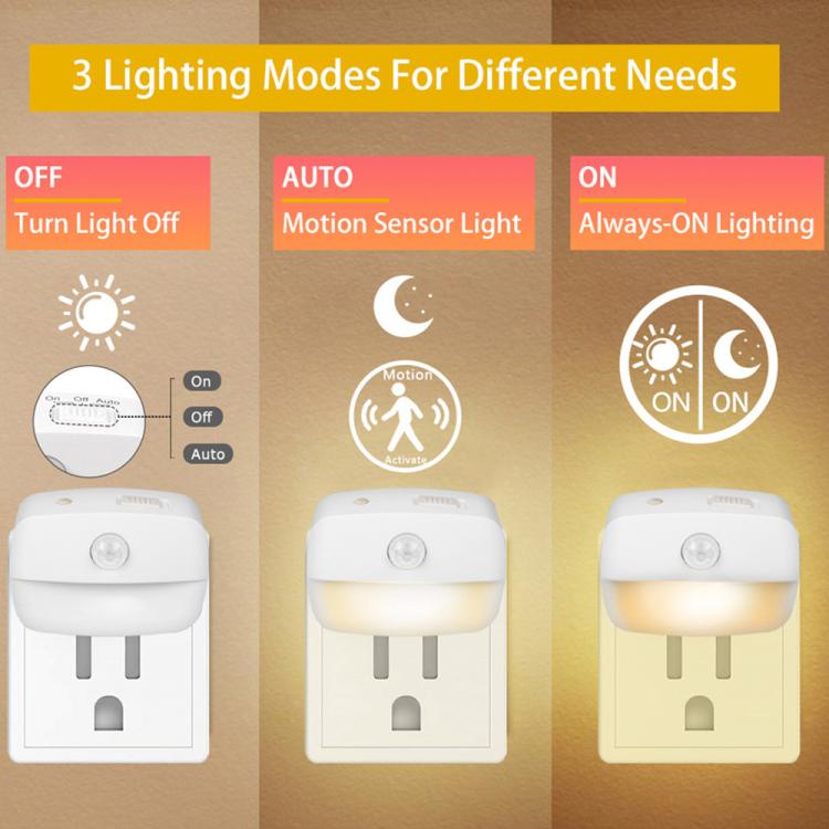 Smart Motion Sensor Night Light 3 Color Temperatures Plug-in Light for Bedroom, Hallway, Stairs, EU Plug, US Plug