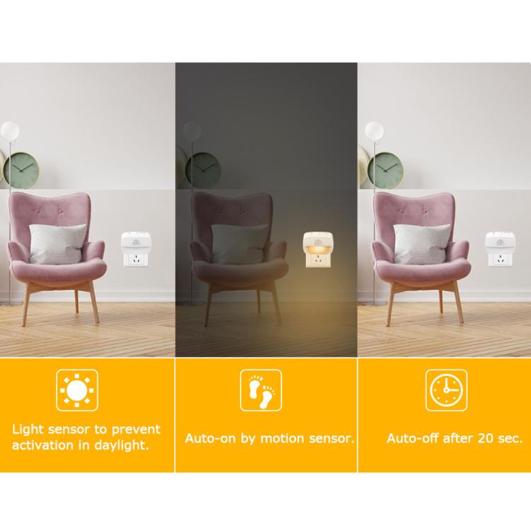 Smart Motion Sensor Night Light 3 Color Temperatures Plug-in Light for Bedroom, Hallway, Stairs, EU Plug, US Plug