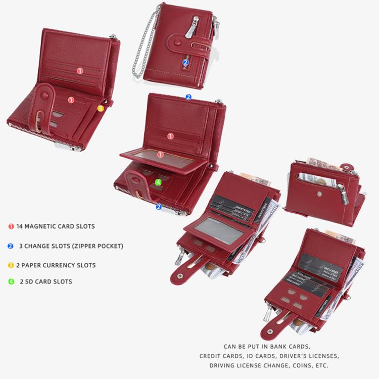 Baellerry D3262 Compact Chain Wallet for Women PU Leather Multi-Purpose Coin Purse & Card Organizer