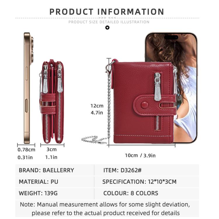 Baellerry D3262 Compact Chain Wallet for Women PU Leather Multi-Purpose Coin Purse & Card Organizer