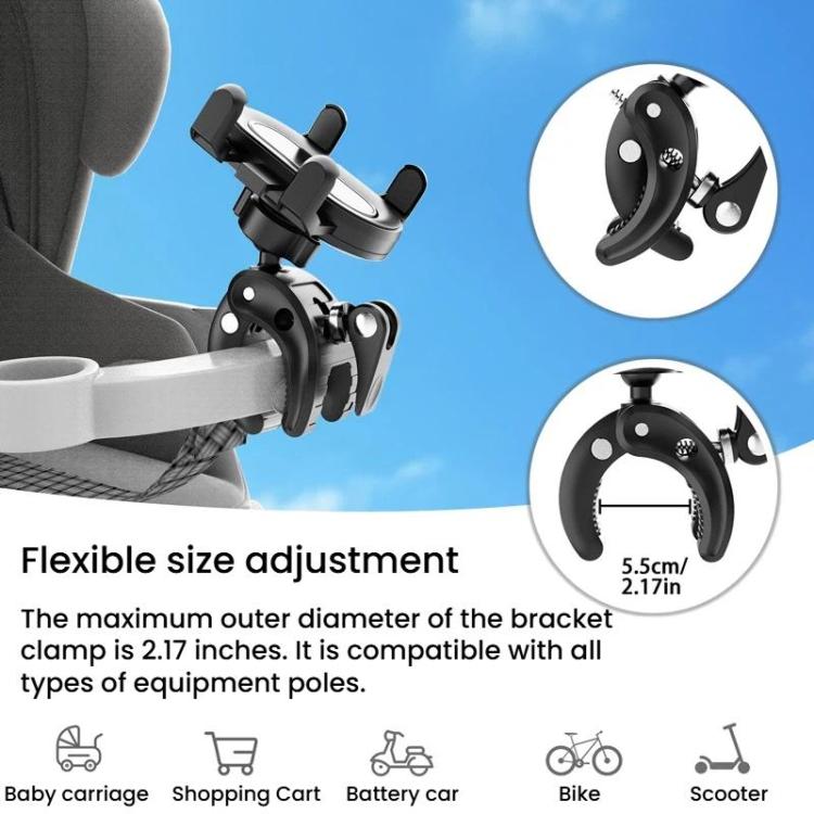 Phone Holder With Secure Clamp For Baby Strollers / Infant Pushchairs, Phone Holder