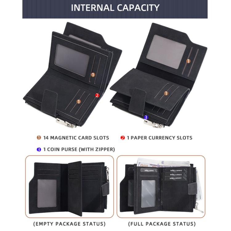 Baellerry D3086 Men Compact Trifold Wallet With Zipper Slim Vertical Minimalist Design