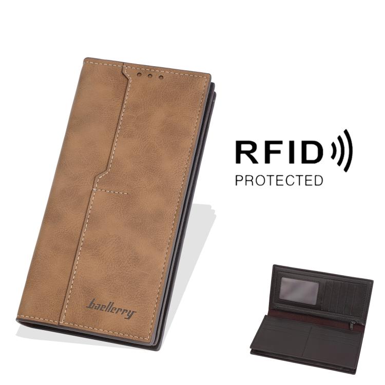 Baellerry C3160 Men Vintage RFID Blocking Leather Wallet Long Zip Around Bifold Card Holder