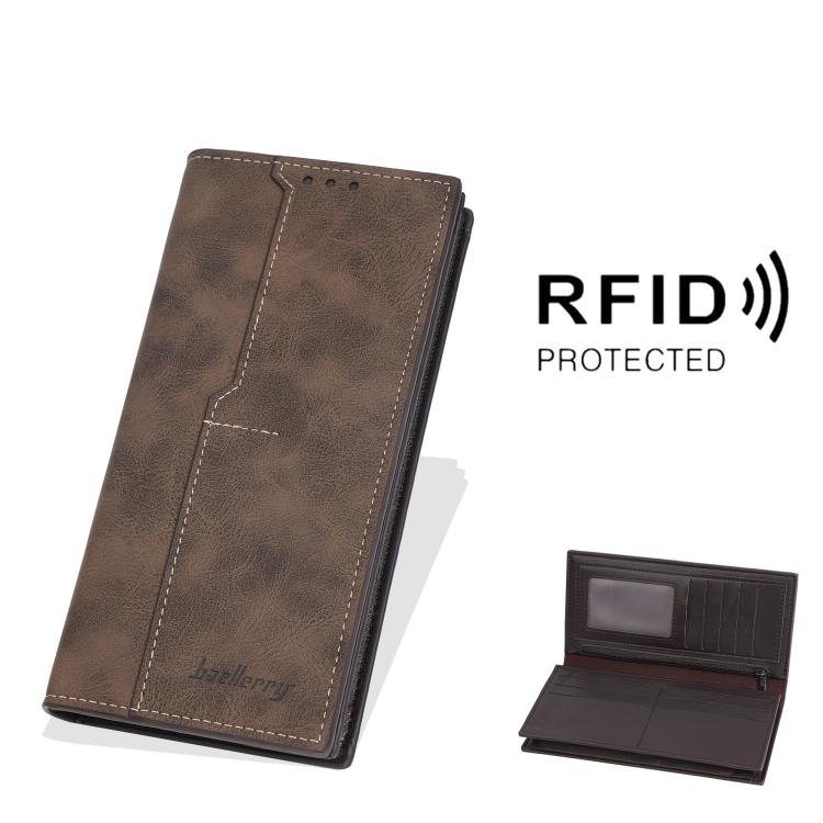 Baellerry C3160 Men Vintage RFID Blocking Leather Wallet Long Zip Around Bifold Card Holder