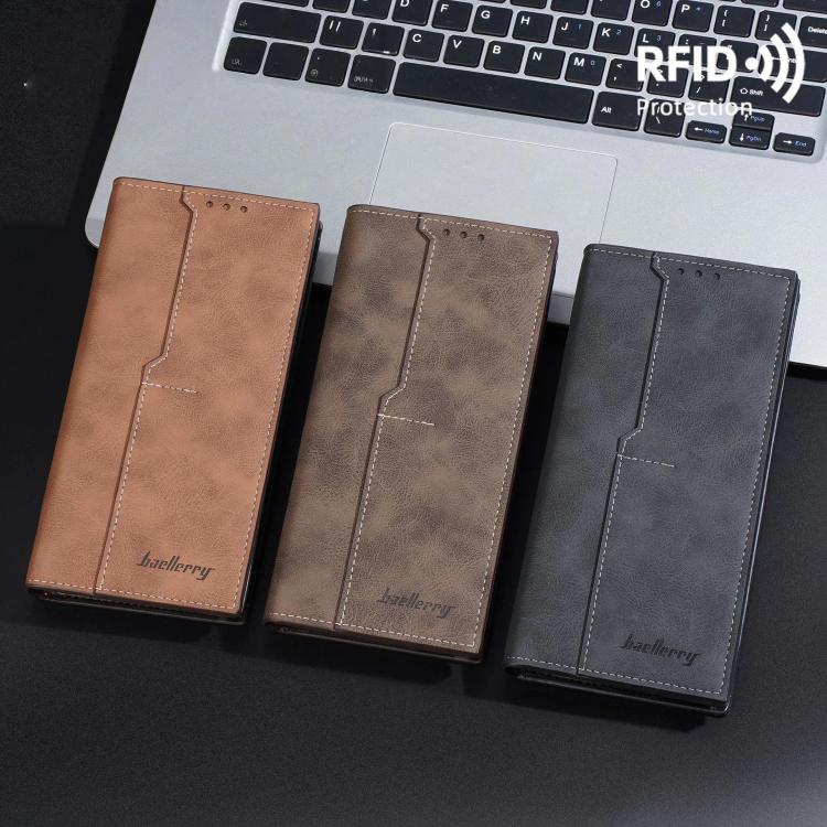 Baellerry C3160 Men Vintage RFID Blocking Leather Wallet Long Zip Around Bifold Card Holder