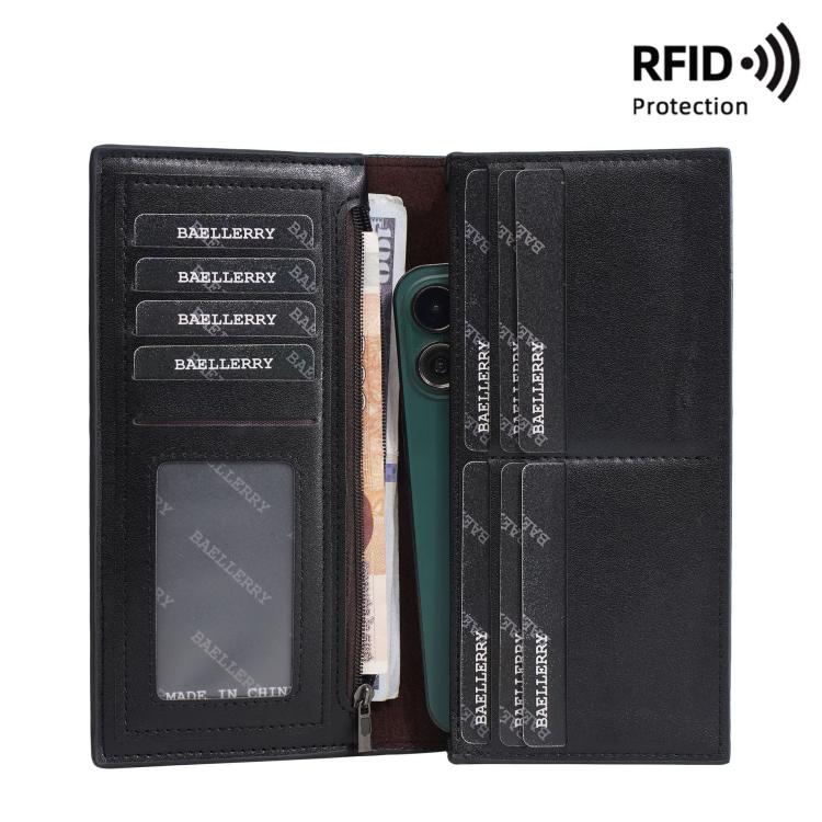 Baellerry C3160 Men Vintage RFID Blocking Leather Wallet Long Zip Around Bifold Card Holder
