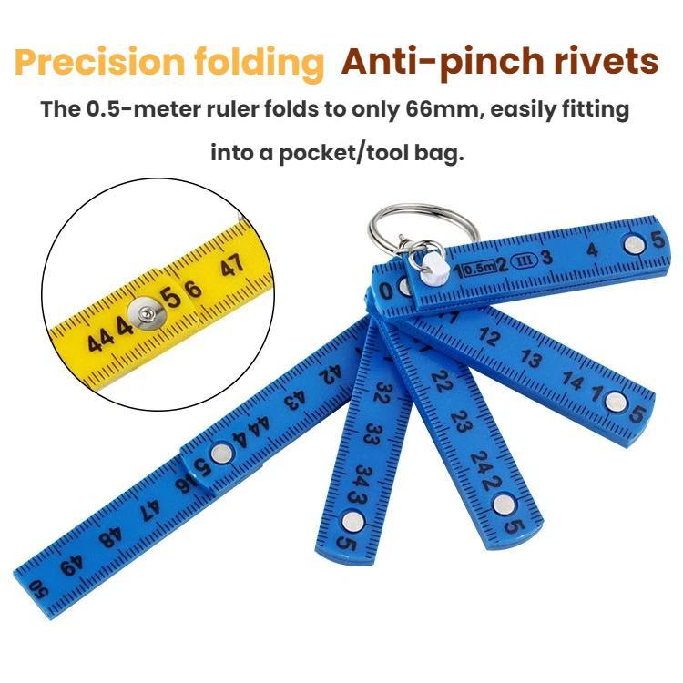 0.5m 10-fold Drawing Measuring Plastic Folding Ruler Portable Keychain