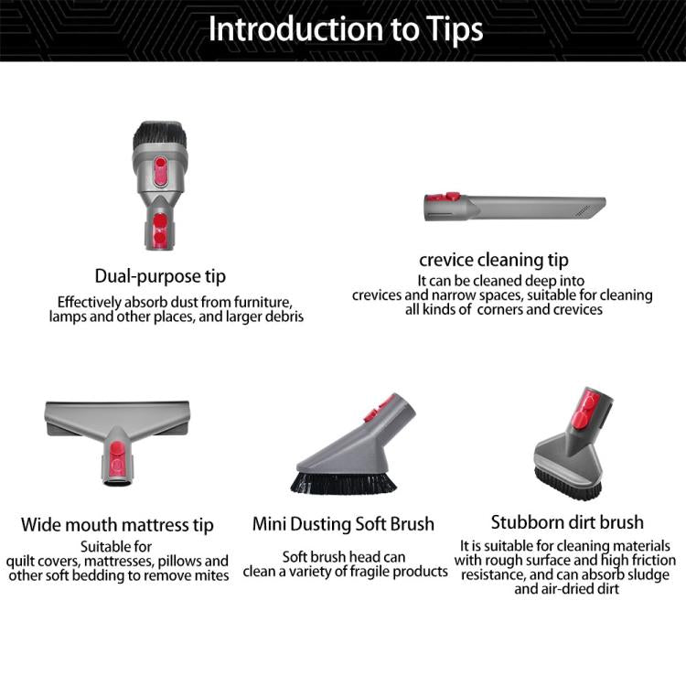 Vacuum Attachment Set for Dyson V7/V8/V10/V11/V12/V15/G5, 6 In 1, 8 In 1 A Set, 8 In 1 B Set