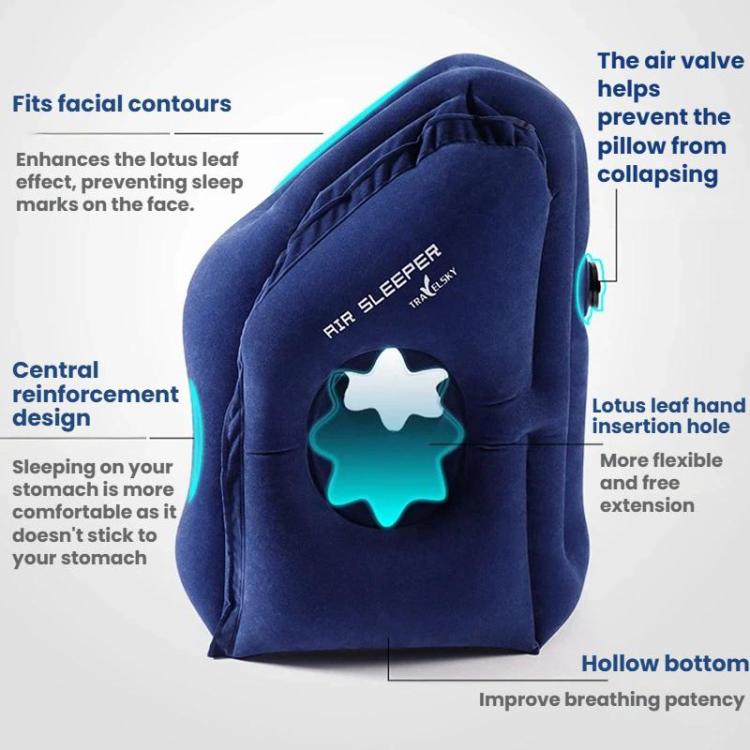 TRAELSKY Travel Airplane Inflatable Pillow Outdoor Lunch Pillow Portable Neck Inflatable Pillow, Gray, Navy, Gray With Pump Bag, Navy With Pump Bag