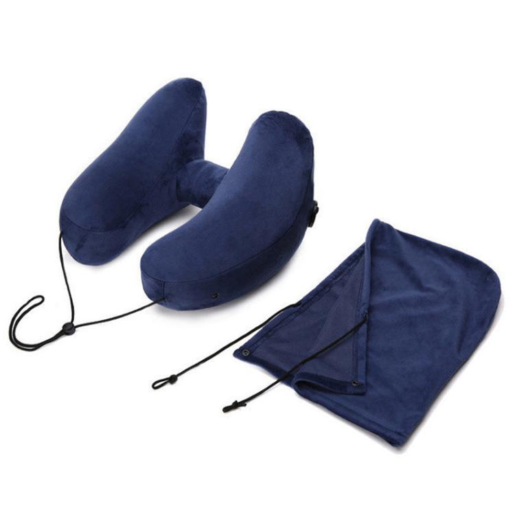 Travel H-shaped Inflatable Pillow Car Long-distance Airplane Nap Neck Pillow, With Hat Navy, With Hat Gray, With Hat Khaki, Pink, Navy, Gray