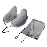 Travel H-shaped Inflatable Pillow Car Long-distance Airplane Nap Neck Pillow, With Hat Navy, With Hat Gray, With Hat Khaki, Pink, Navy, Gray