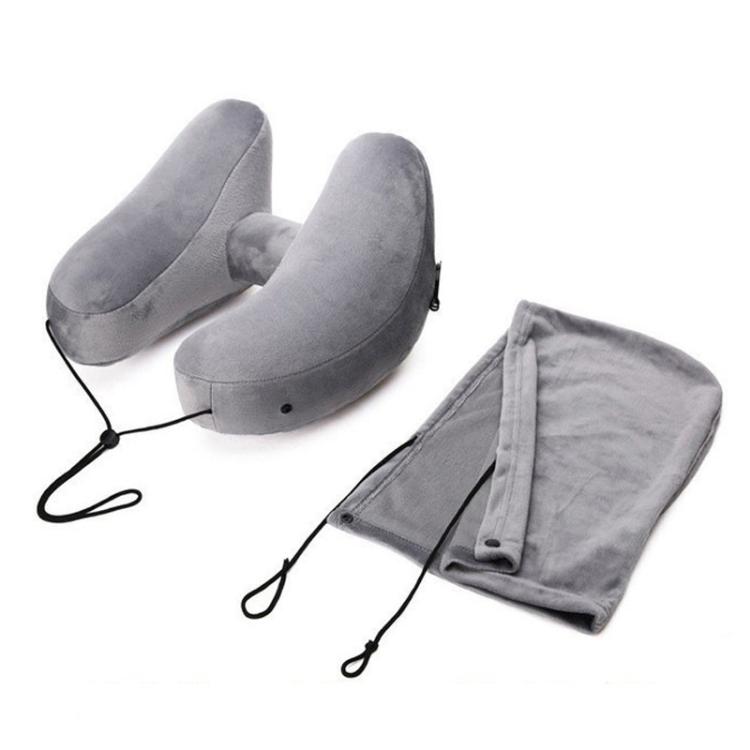 Travel H-shaped Inflatable Pillow Car Long-distance Airplane Nap Neck Pillow, With Hat Navy, With Hat Gray, With Hat Khaki, Pink, Navy, Gray