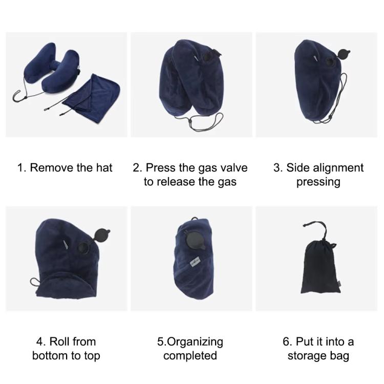 Travel H-shaped Inflatable Pillow Car Long-distance Airplane Nap Neck Pillow, With Hat Navy, With Hat Gray, With Hat Khaki, Pink, Navy, Gray