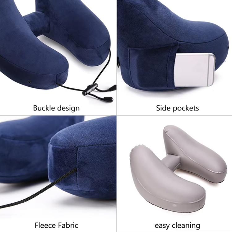 Travel H-shaped Inflatable Pillow Car Long-distance Airplane Nap Neck Pillow, With Hat Navy, With Hat Gray, With Hat Khaki, Pink, Navy, Gray