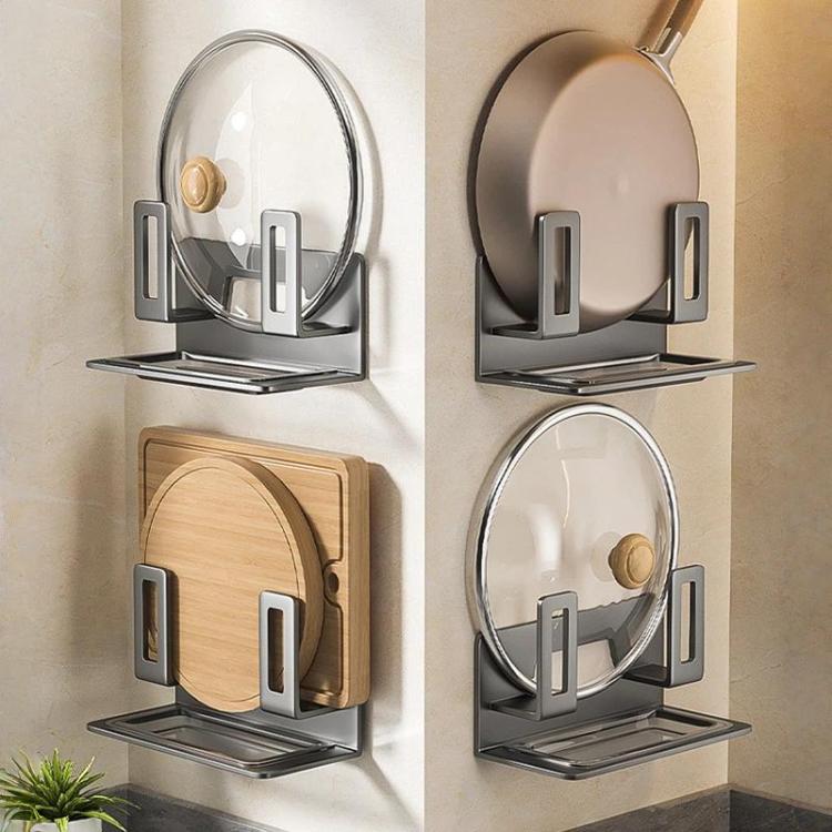 Wall-Mounted Pot Lid Holder & Cutting Board Organizer No Drill Kitchen Storage with Detachable Drip Tray
