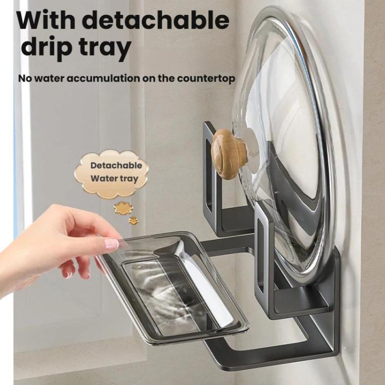 Wall-Mounted Pot Lid Holder & Cutting Board Organizer No Drill Kitchen Storage with Detachable Drip Tray