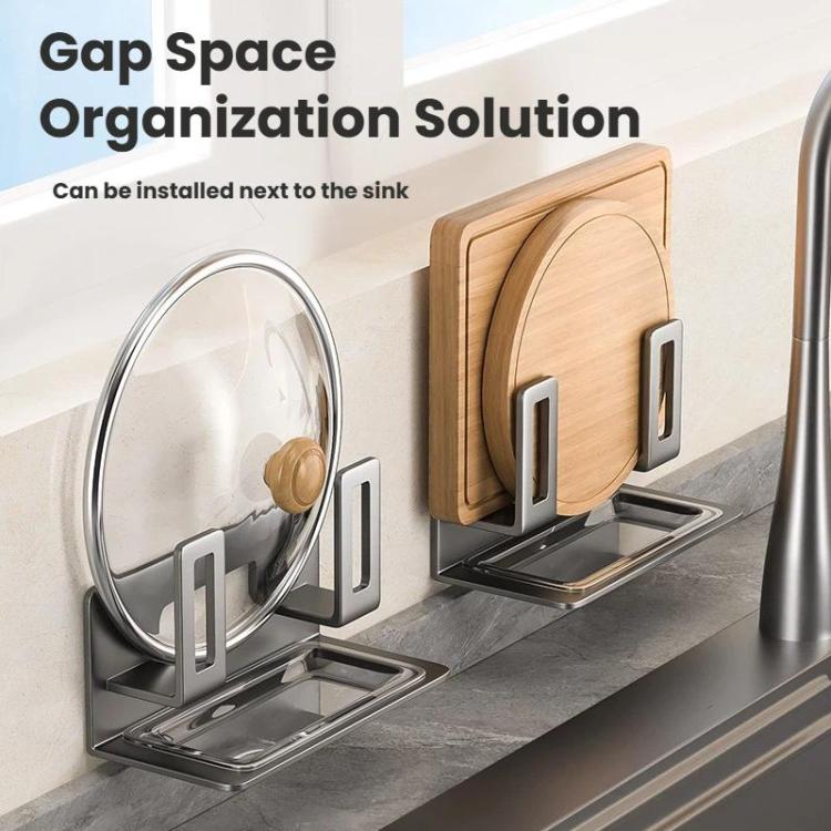 Wall-Mounted Pot Lid Holder & Cutting Board Organizer No Drill Kitchen Storage with Detachable Drip Tray