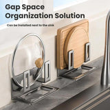 Wall-Mounted Pot Lid Holder & Cutting Board Organizer No Drill Kitchen Storage with Detachable Drip Tray