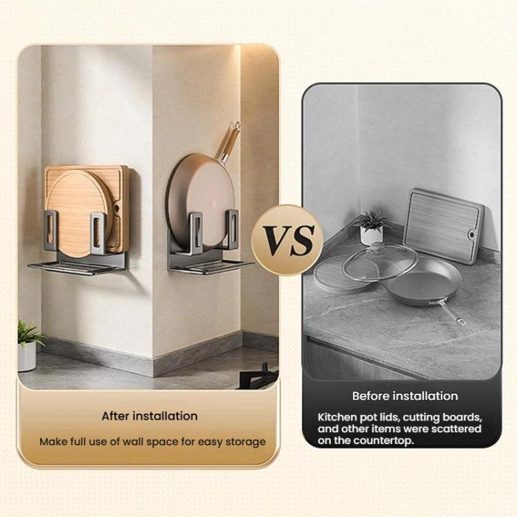 Wall-Mounted Pot Lid Holder & Cutting Board Organizer No Drill Kitchen Storage with Detachable Drip Tray